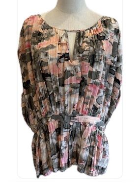 DKNY NWOT Watercolor Peplum Pleated All Over Boat Neck Sleeveless Top XL